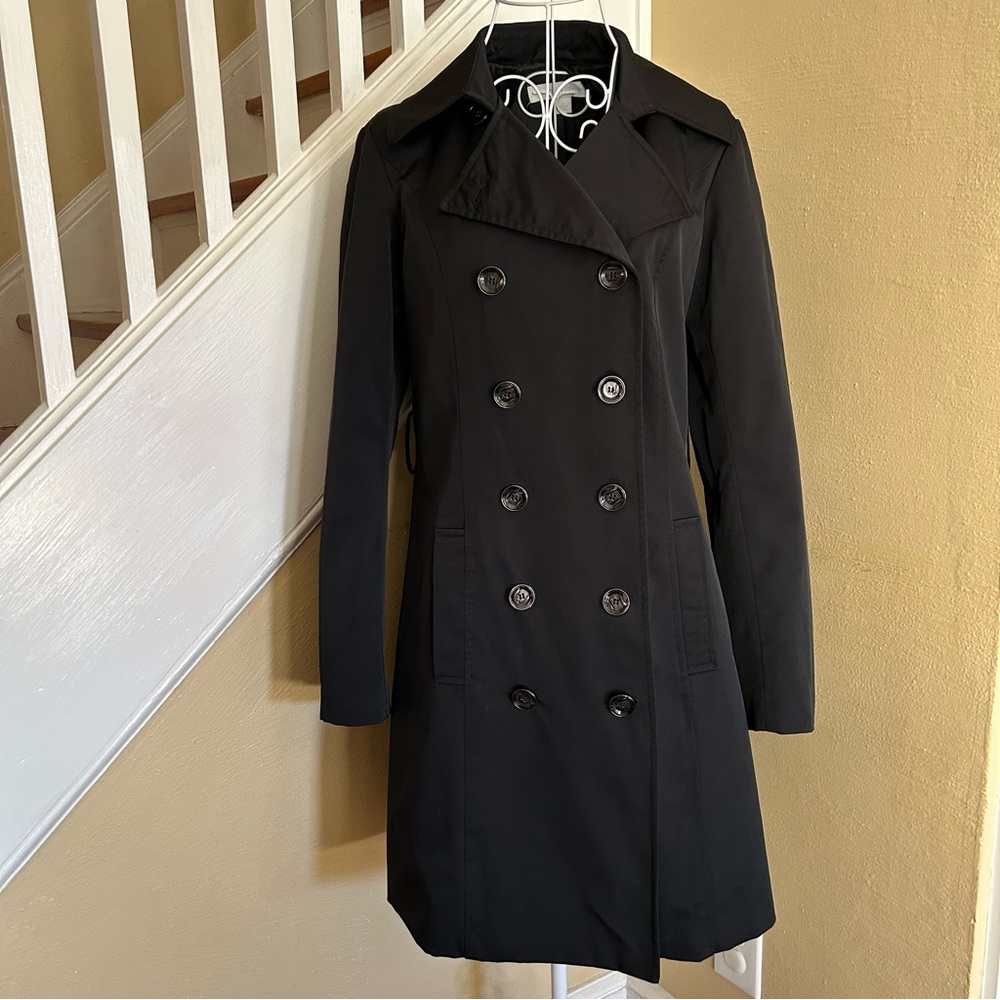 New York & Company Double Breasted Black Trench Coat